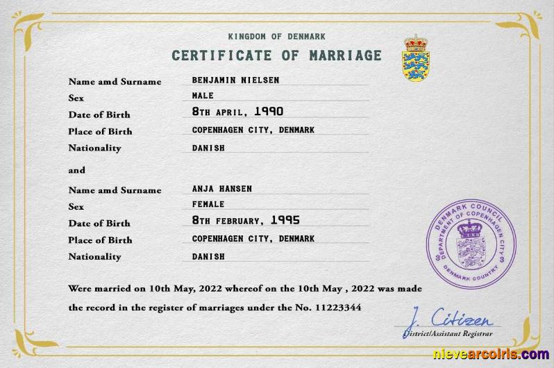 Denmark marriage certificate